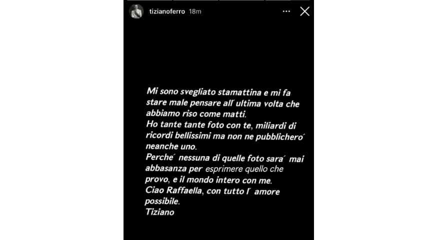 Il post di Tiziano Ferro su Raffella Carrà