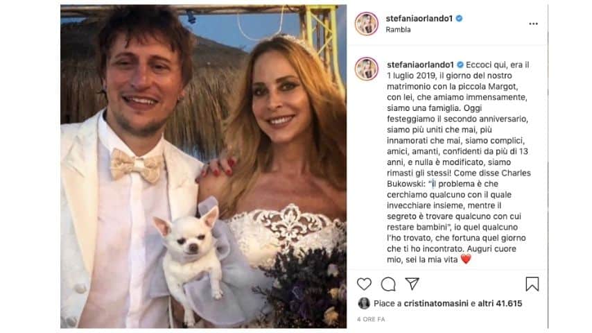 Il post di Stefania Orlando per il secondo anniversario con Simone Gianlorenzi