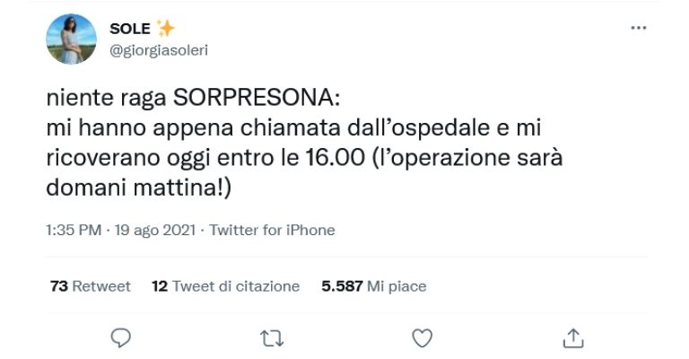 Annuncio operazione Giorgia Soleri