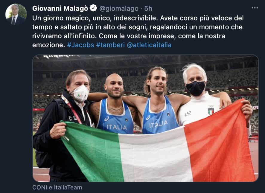 Il tweet di Giovanni Malagò
