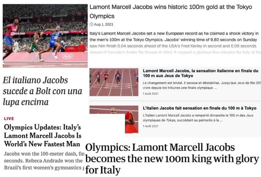 La celebrazione della vittoria di Jacobs sui siti dei quotidiani internazionali