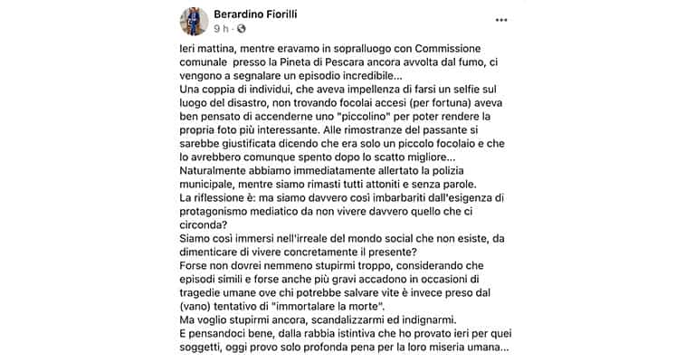 Post di Berardino Fiorilli su Facebook