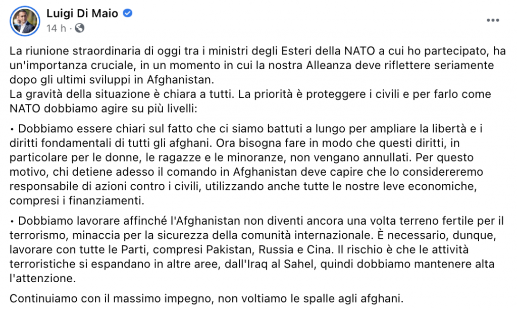 Post facebook di maio