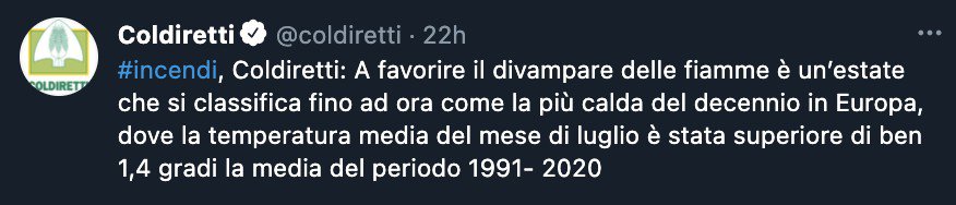 Il tweet della Coldiretti