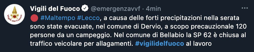 Tweet dei Vigili del Fuoco