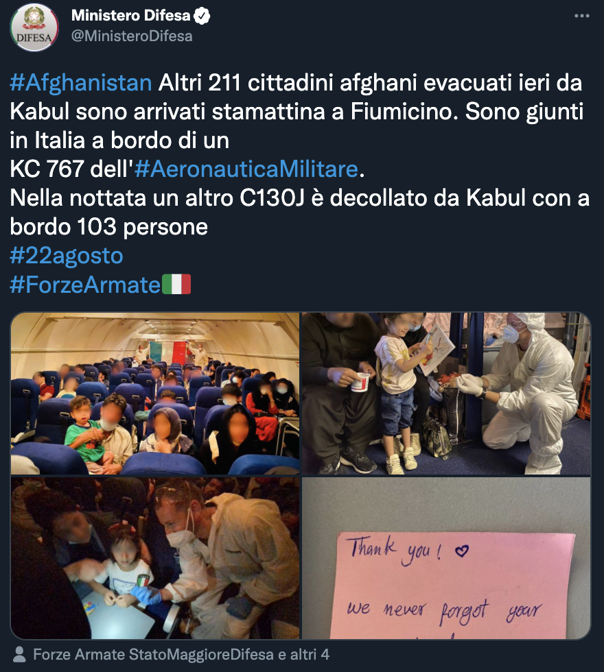 Tweet del Ministero della Difesa