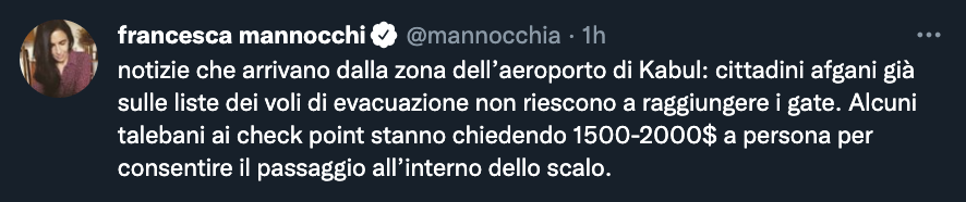 Tweet di Francesca Mannocchi