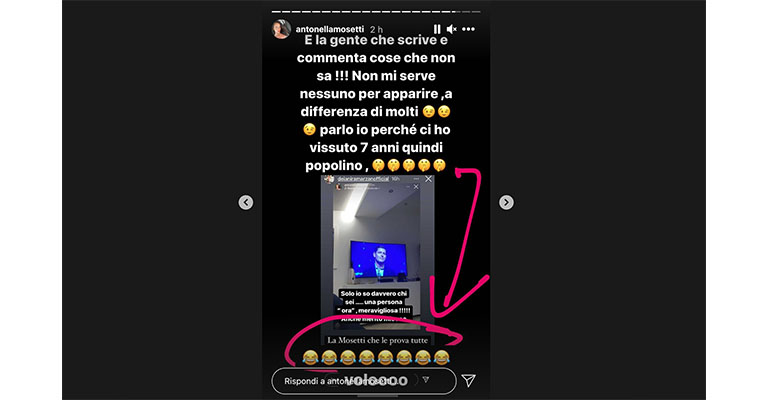 Instagram story di Antonella Mosettii