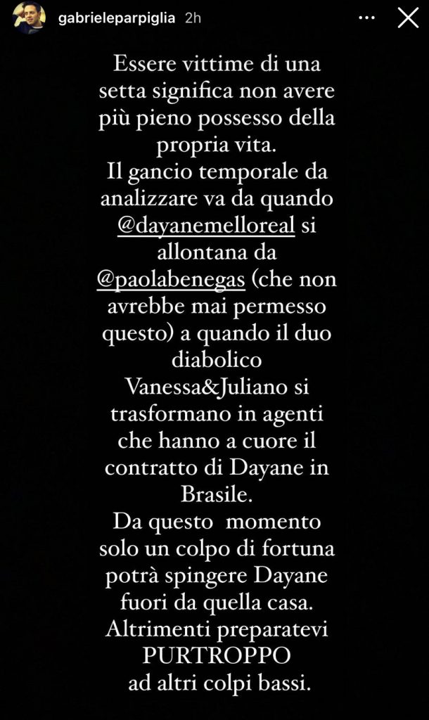 Storia Instagram di Gabriele Parpiglia