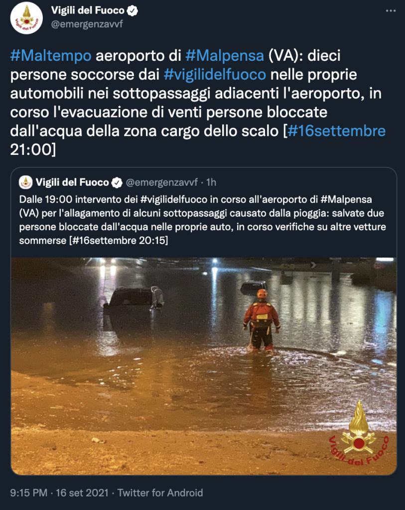 Tweet dei Vigili del Fuoco