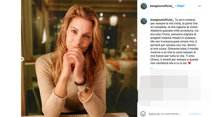 post Instagram del fidanzato di Chiara Ugolini
