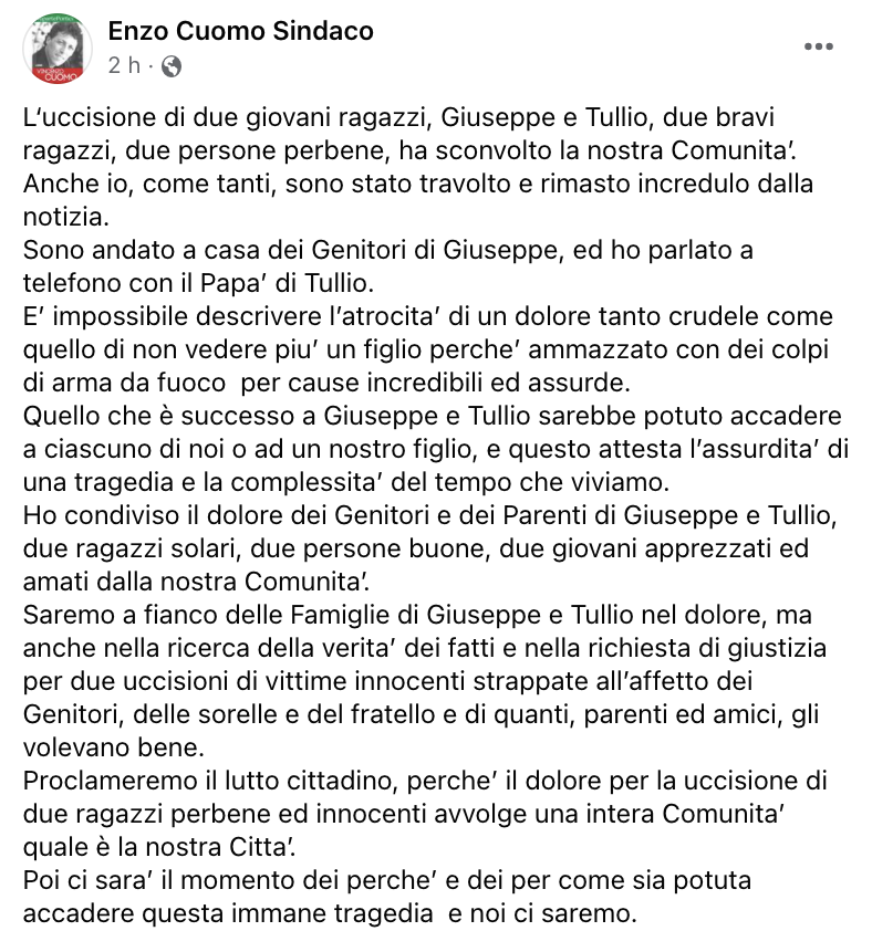 Il post del sindaco di Ercolano