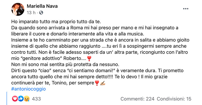 Post di Mariella Nava su Facebook