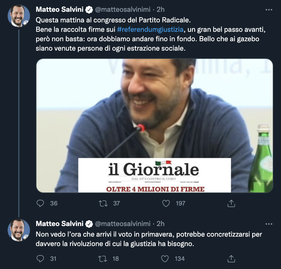 Tweet di Matteo Salvini