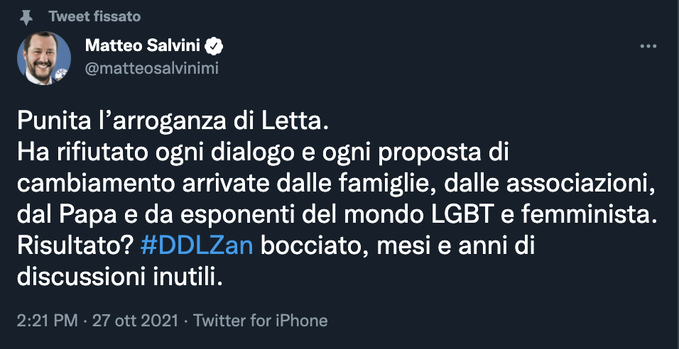 Tweet di Salvini