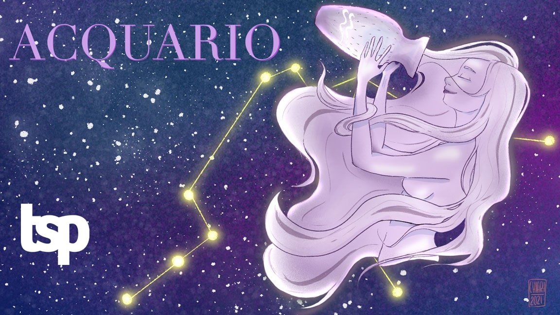 Acquario: oroscopo su amore, lavoro e fortuna di The Social Post. Illustrazione originale di Chiara Rocchi