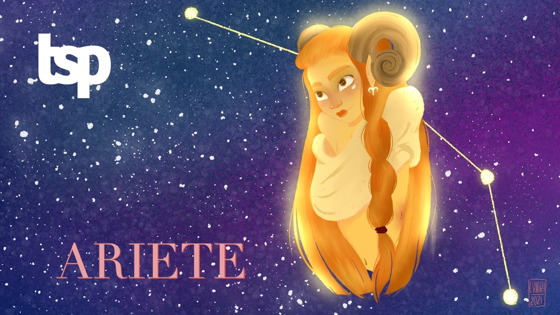 Ariete: oroscopo su amore, lavoro e fortuna di The Social Post. Illustrazione originale di Chiara Rocchi
