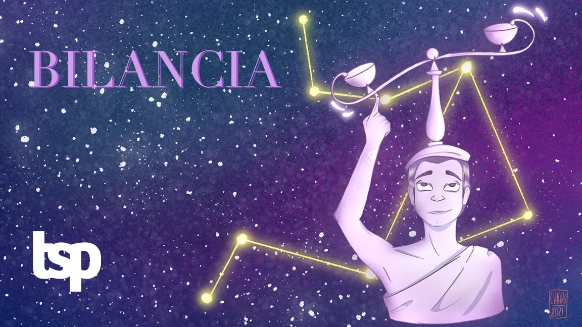 Bilancia: oroscopo su amore, lavoro e fortuna di The Social Post. Illustrazione originale di Chiara Rocchi