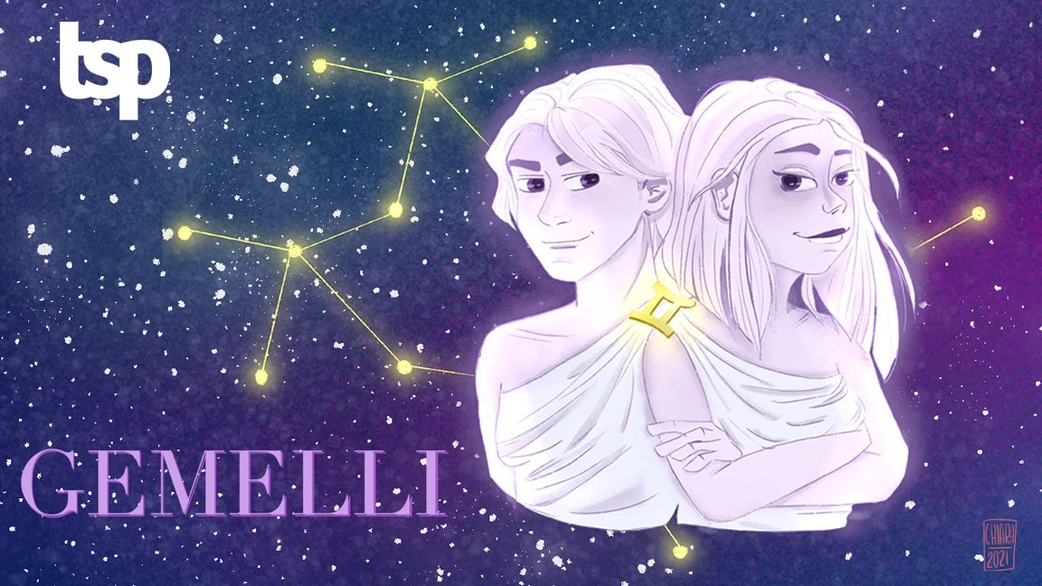 Gemelli: oroscopo su amore, lavoro e fortuna di The Social Post. Illustrazione originale di Chiara Rocchi