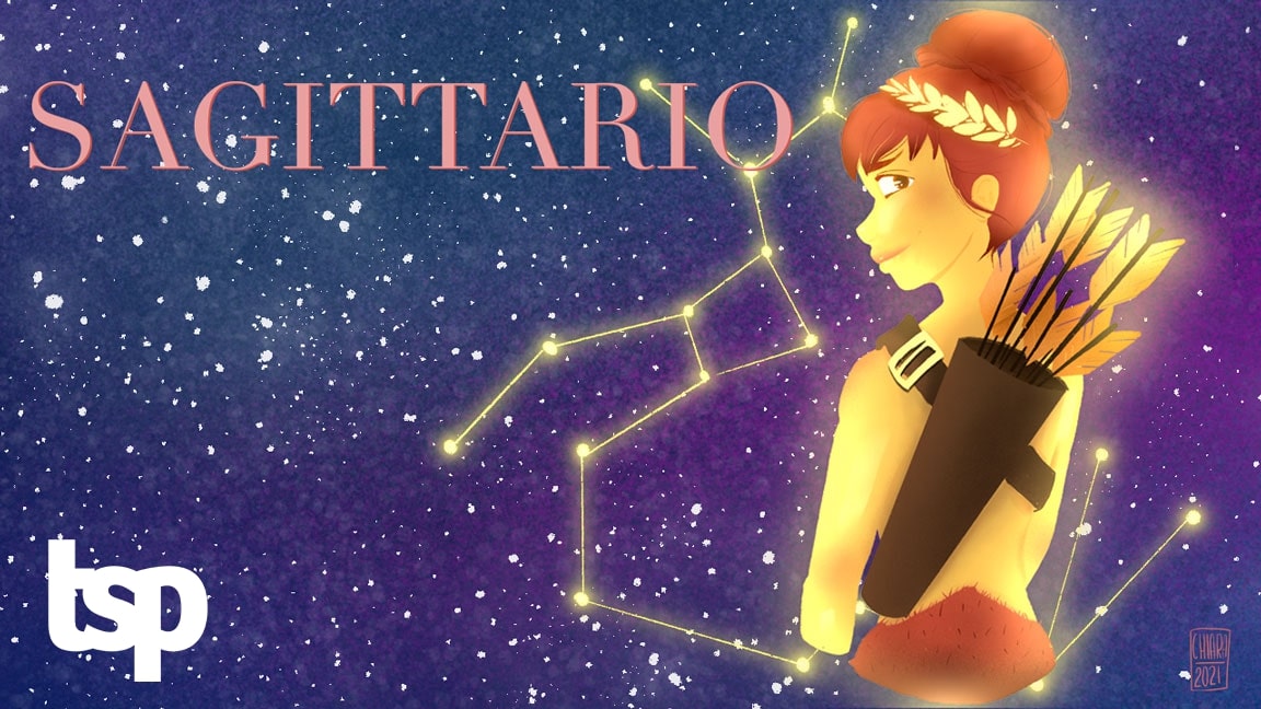 Sagittario: oroscopo su amore, lavoro e fortuna di The Social Post. Illustrazione originale di Chiara Rocchi