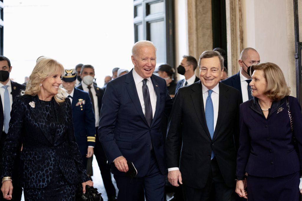 Il Presidente Del Consiglio Mario Draghi Con Il Presidente Degli Stati Uniti D’America, Joseph R. Biden,La Signora Maria Serenella Cappello E La First Lady Jill Biden