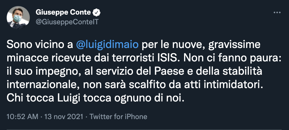 Tweet di Giuseppe Conte