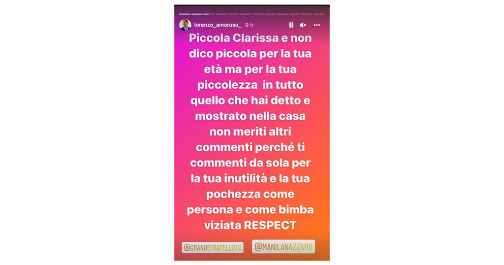 Instagram Story di Lorenzo Amoruso