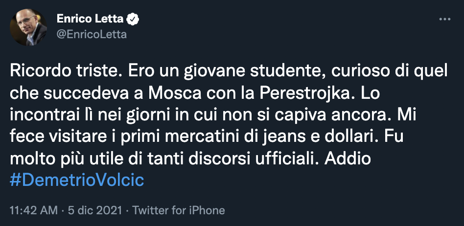 Tweet di Enrico Letta