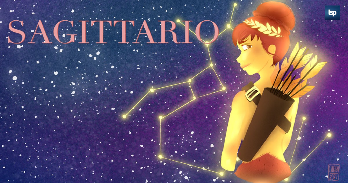 Sagittario: oroscopo su amore, lavoro e fortuna di The Social Post. Illustrazione originale di Chiara Rocchi