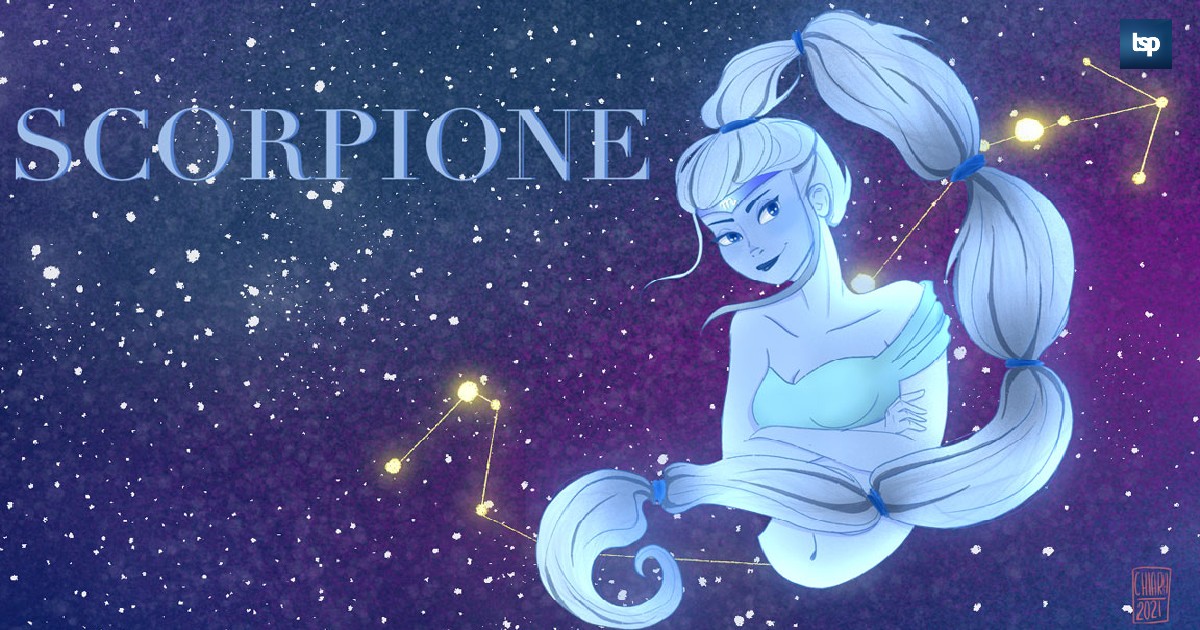 Scorpione: oroscopo su amore, lavoro e fortuna di The Social Post. Illustrazione originale di Chiara Rocchi
