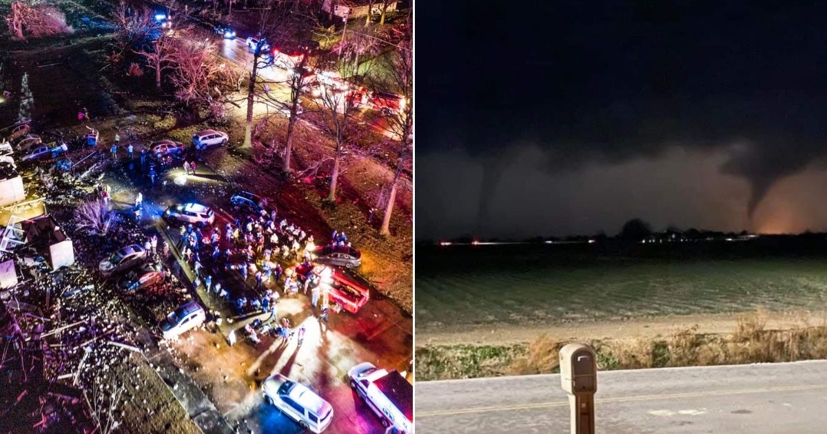 devastazione causata dal tornado negli stati uniti