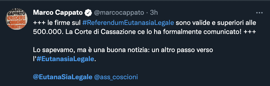 tweet di marco cappato