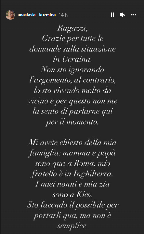 Anastasia Kuzmina sulla situazione tra Russia ed Ucraina: la ballerina è preoccupata per la sua famiglia