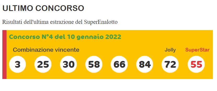 superenalotto 10 gennaio