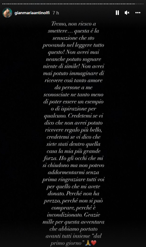 Gianmaria Antinolfi fuori dalla casa del Grande Fratello, le prime parole del vippone ai fan sui social