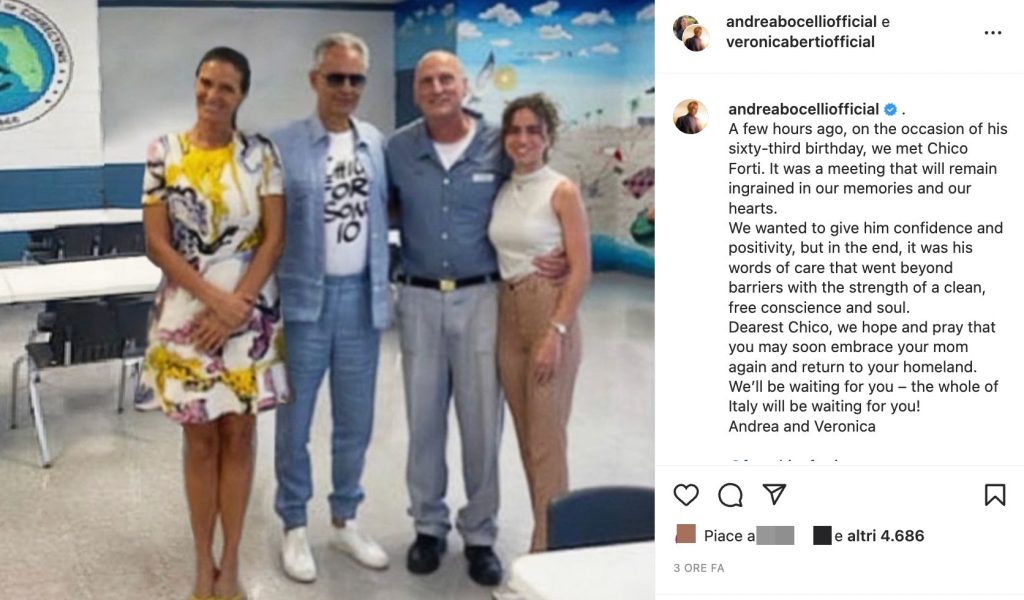 post instagram di andrea bocelli