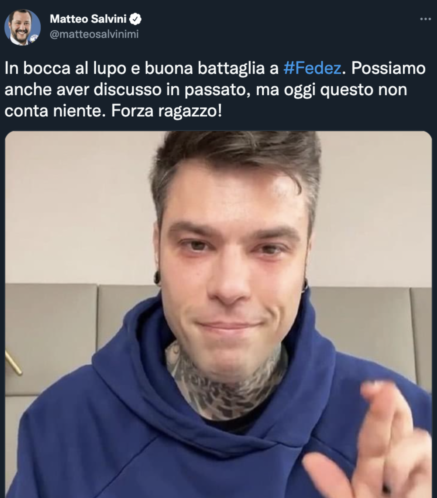 Il post di Matteo Salvini per Fedez