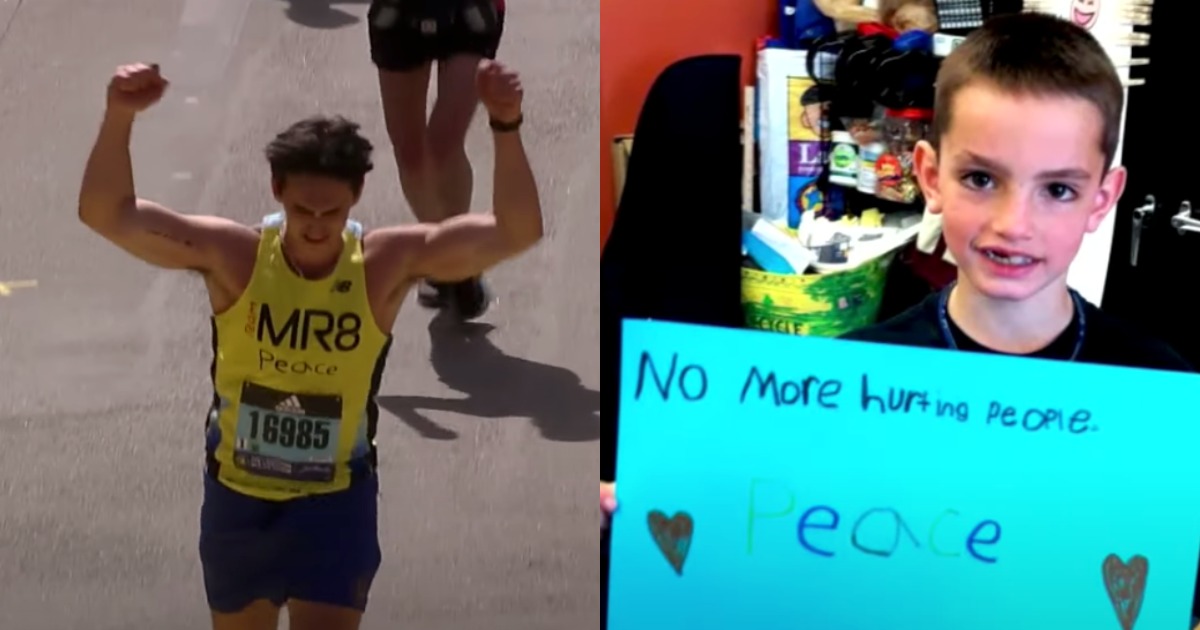 Henry Richard che taglia il traguardo in onore del fratello, Martin Richard