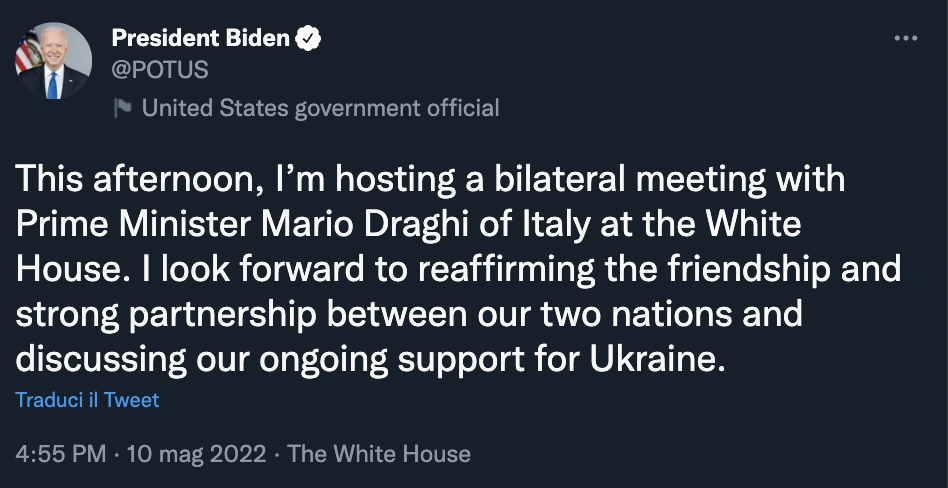 Tweet del presidente Joe Biden