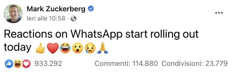 post di Mark Zuckerberg