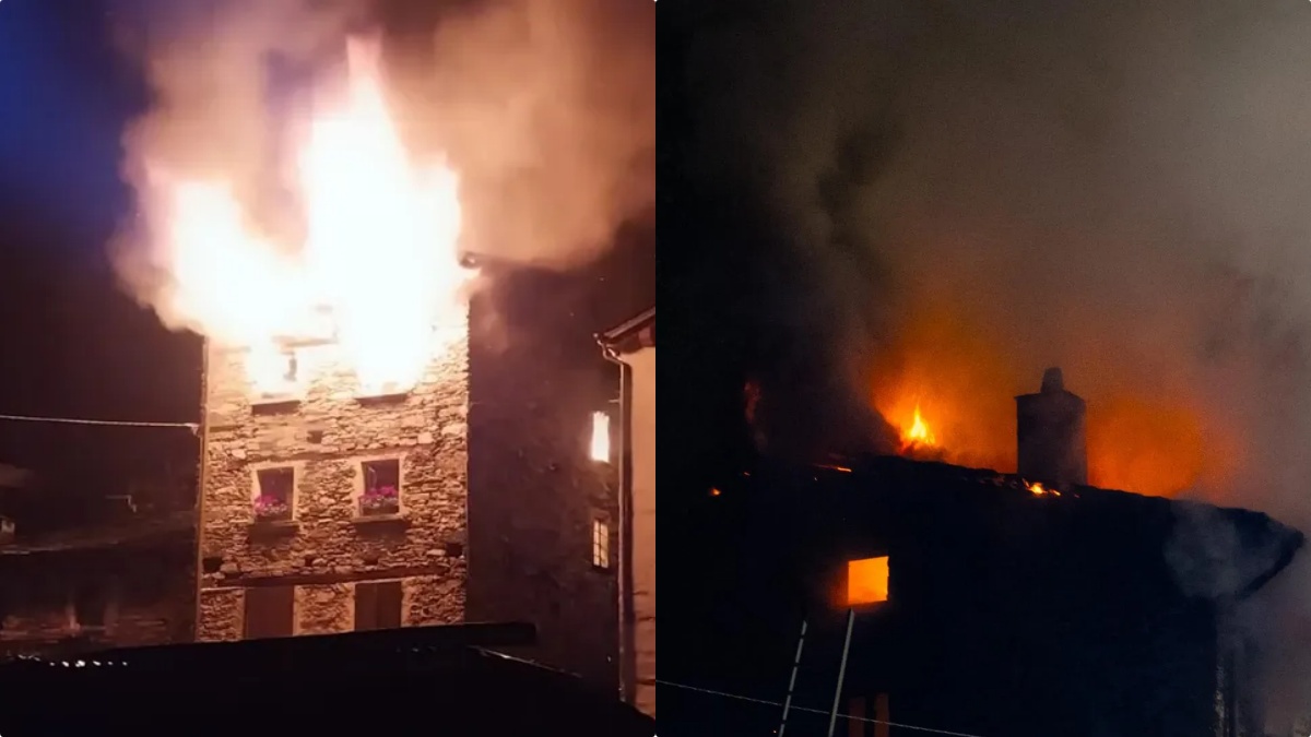 Incendio a Sondrio, palazzina divorata dalle fiamme: “Partita una scintilla dal camino”