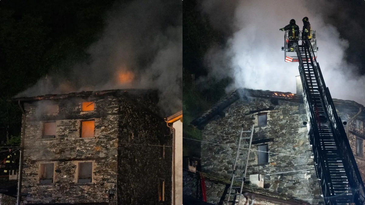 Incendio a Sondrio, palazzina divorata dalle fiamme: “Partita una scintilla dal camino”
