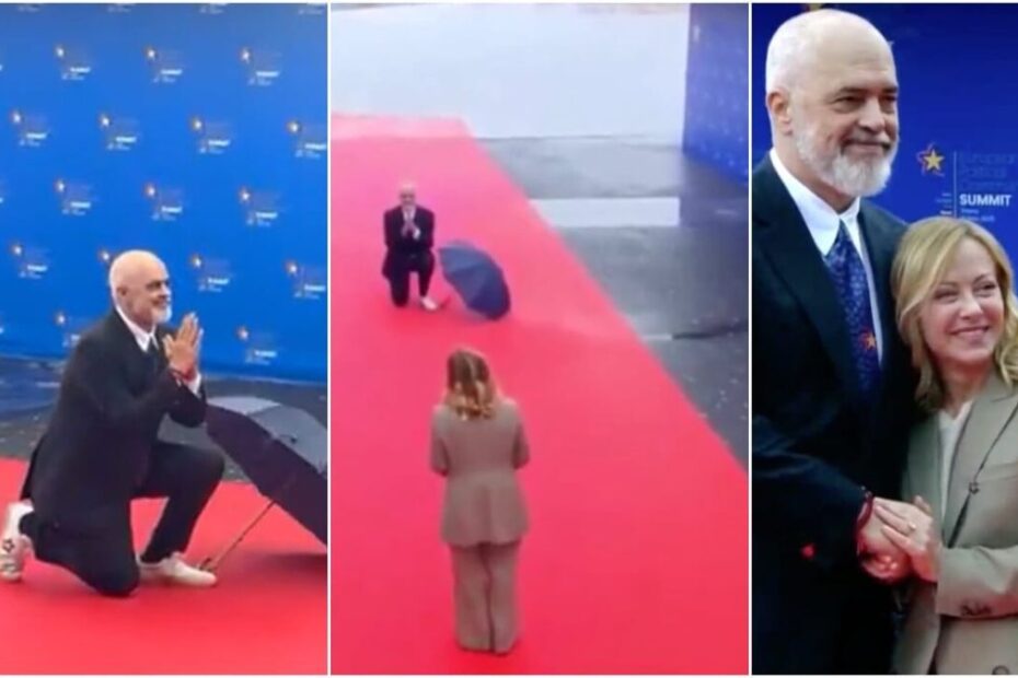 Meloni Rama si inginocchia