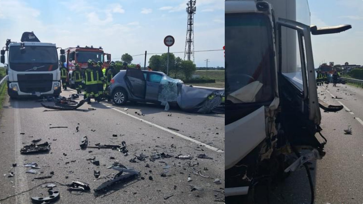Frontale contro un camion: intera famiglia tra le lamiere, anche un bimbo piccolo Frontale contro un camion: intera famiglia tra le lamiere, anche un bimbo piccolo
