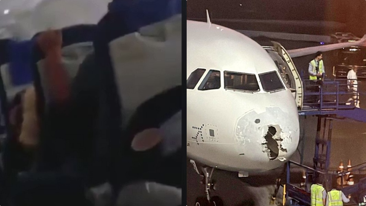 mitragliata di grandine sull aereo pieno di persone il video terrificante