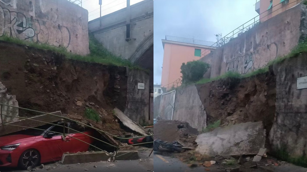 Allerta meteo Italia, frana in città: il muro si stacca e crolla sulle auto, traffico in tilt Allerta meteo Italia, frana in città: il muro si stacca e crolla sulle auto, traffico in tilt