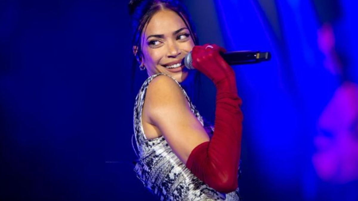 Elodie sventola la bandiera della Palestina sul palco durante il concerto a San Siro Elodie sventola la bandiera della Palestina sul palco durante il concerto a San Siro