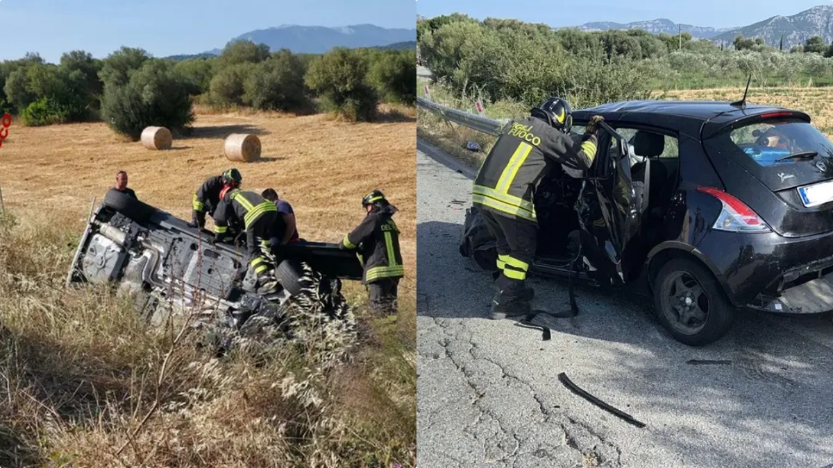 Frontale spaventoso, auto vola nei campi: la morta in un attimo. 4 persone a bordo