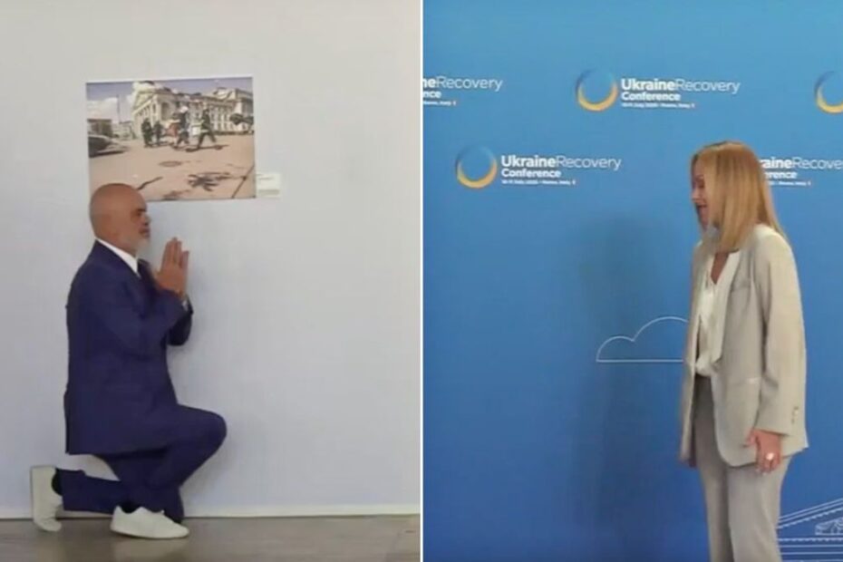 Edi Rama si inginocchia Meloni