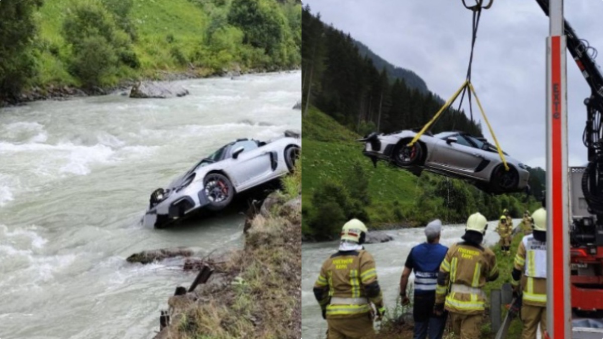 corsa folle con la porsche la sbandata spaventosa il volo nel fiume le immagini shock